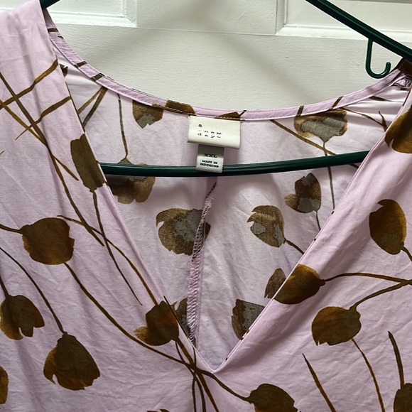 A New Day Lavender dress w/ fun bell sleeves! VNeck with modern art floral print - Picture 2 of 5